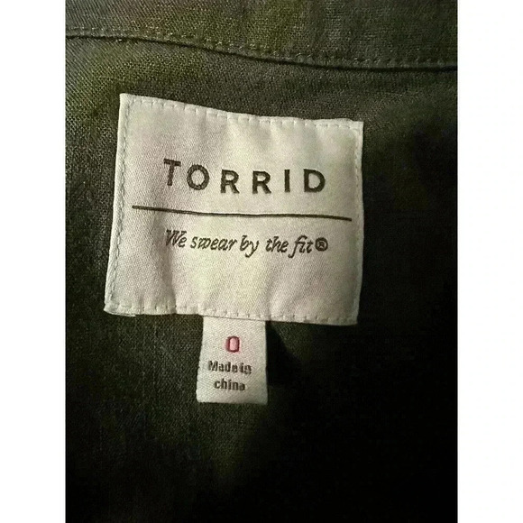 Torrid Womens 0X Army Green Linen Blend Button Front Shirt Jacket Belted EUC - Picture 4 of 8